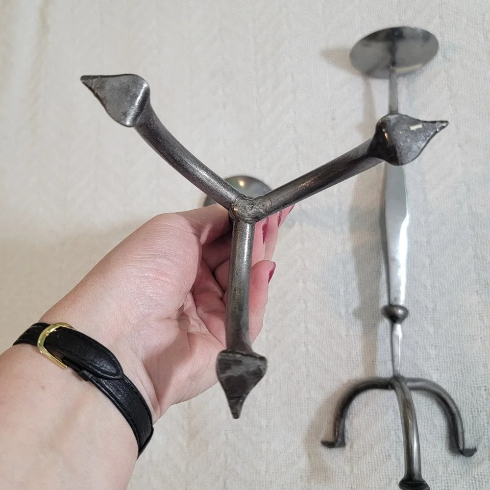 Set of 3 Brutalist‎ Handmade Metal Candlesticks MCM Midcentury Modern Rustic